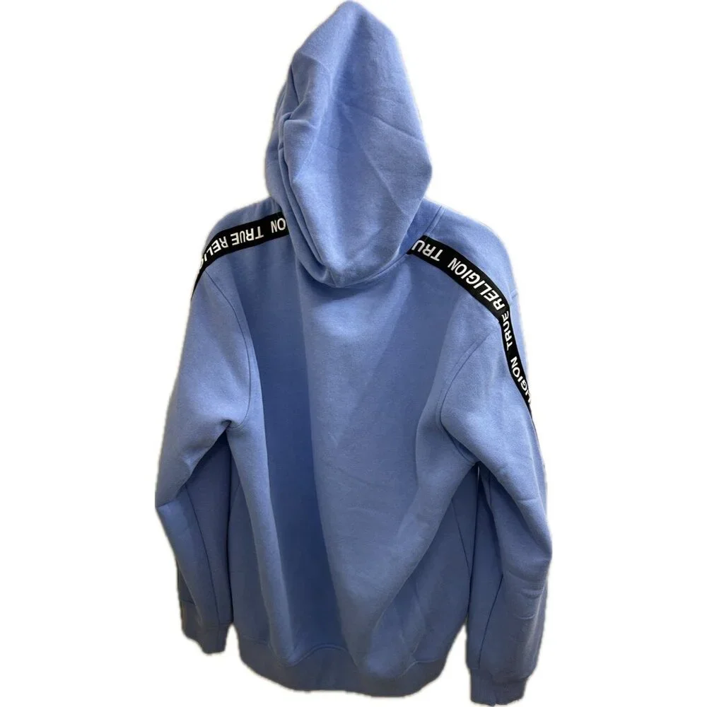 NWT True Religion Men's Silicone Tape PO Blue Pullover Hoodie Size L $119